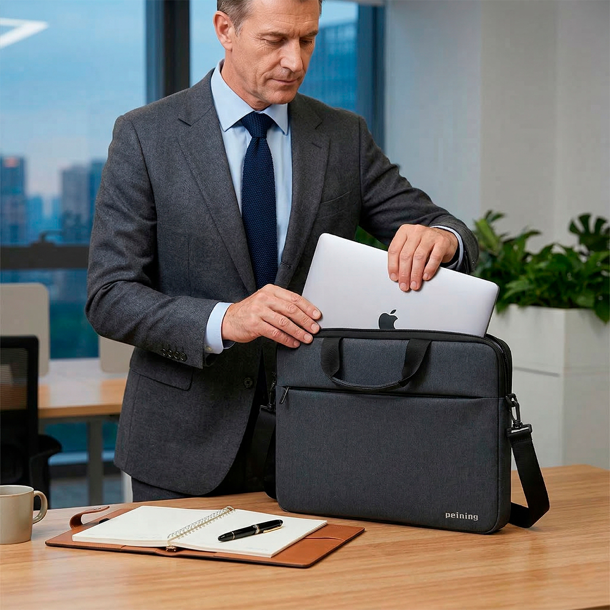 Bolsa Estojo Notebook Impermeável Azul Escuro Alça — imagem 3