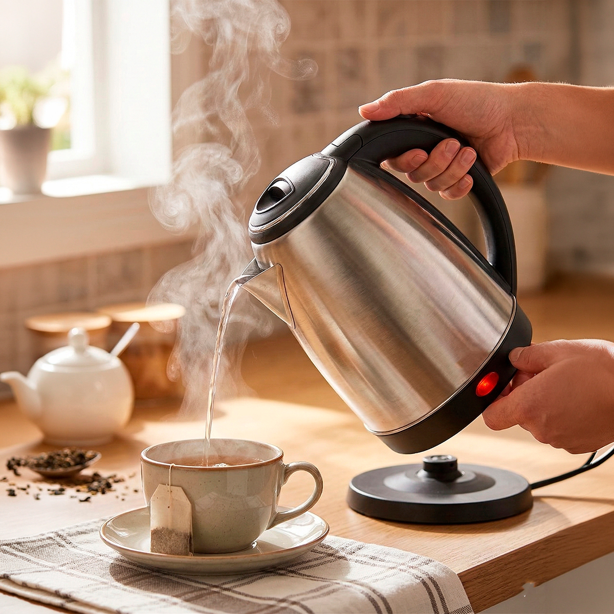 Chaleira Elétrica Aço Inox Jarra Bule 2l Portátil 220v Preto — imagem 3