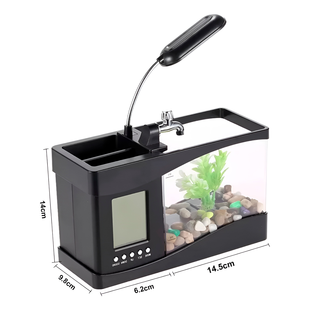 Relógio Aquário De Mesa Porta Caneta Luminária Digital — imagem 3
