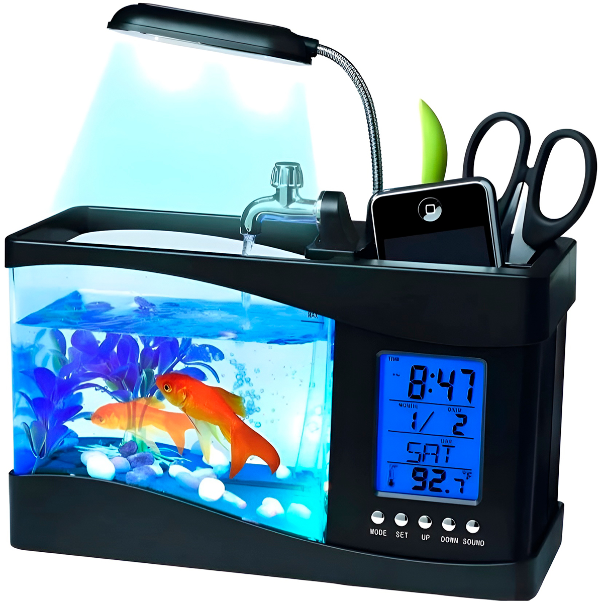 Relógio Aquário De Mesa Porta Caneta Luminária Digital — imagem 6