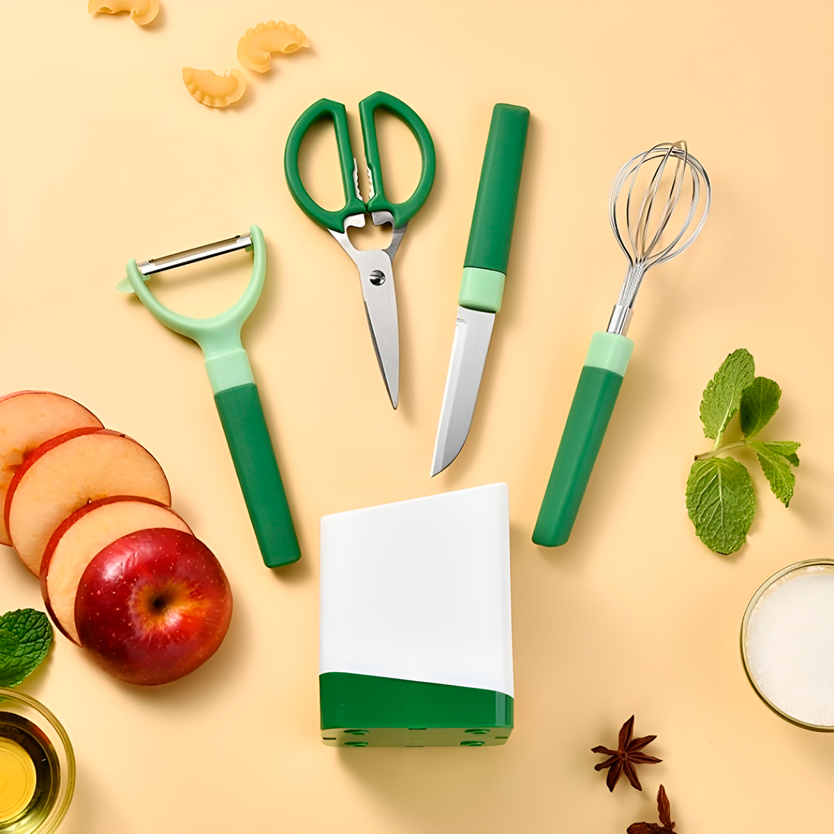 Conjunto 5 Peças Utensílios Ralador Tesoura Faca Suporte — imagem 1