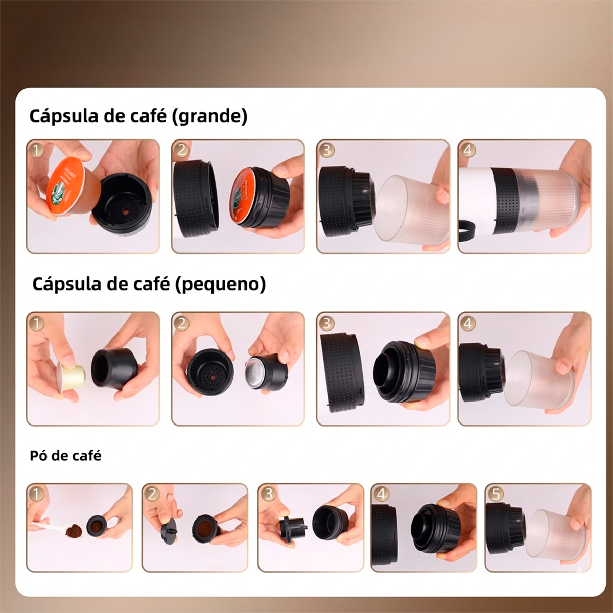 Mini Máquina De Café Portátil Recarregável Pó Cápsulas — imagem 2