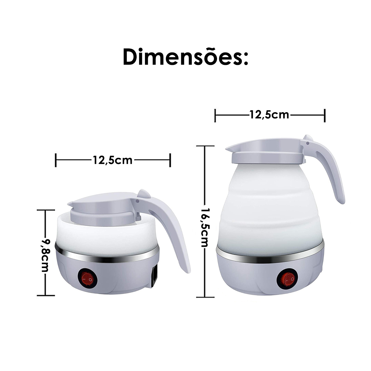 Chaleira Eletrica Dobravel Silicone 600w 110v 600ml Branco — imagem 1