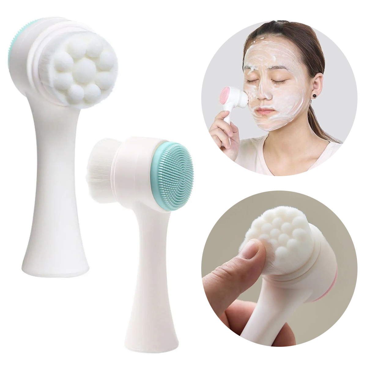 Escova Massagem Facial Limpeza Esfoliação Suave 2 Em 1