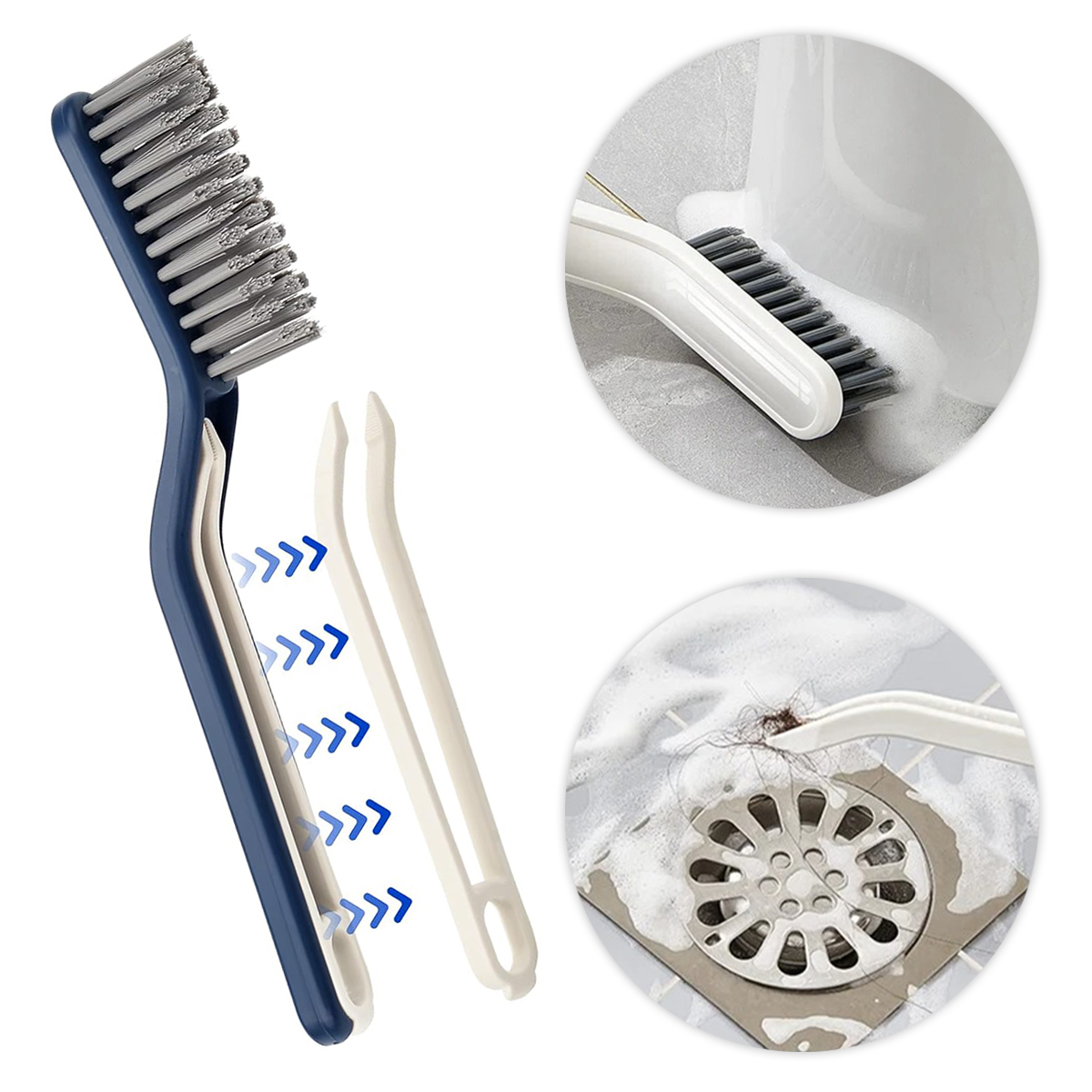 Escova Multiuso Limpeza Cantos Pinça 2 Em 1 Cor:azul