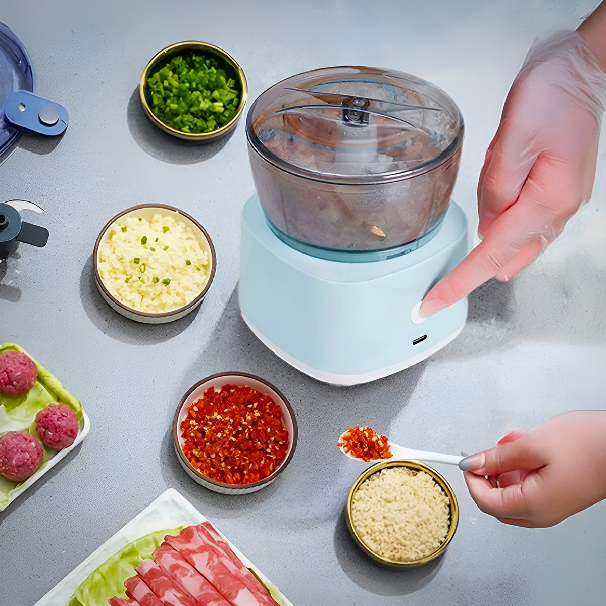 Mini Processador Elétrico Moedor Alimentos  Usb Cor:azul — imagem 1