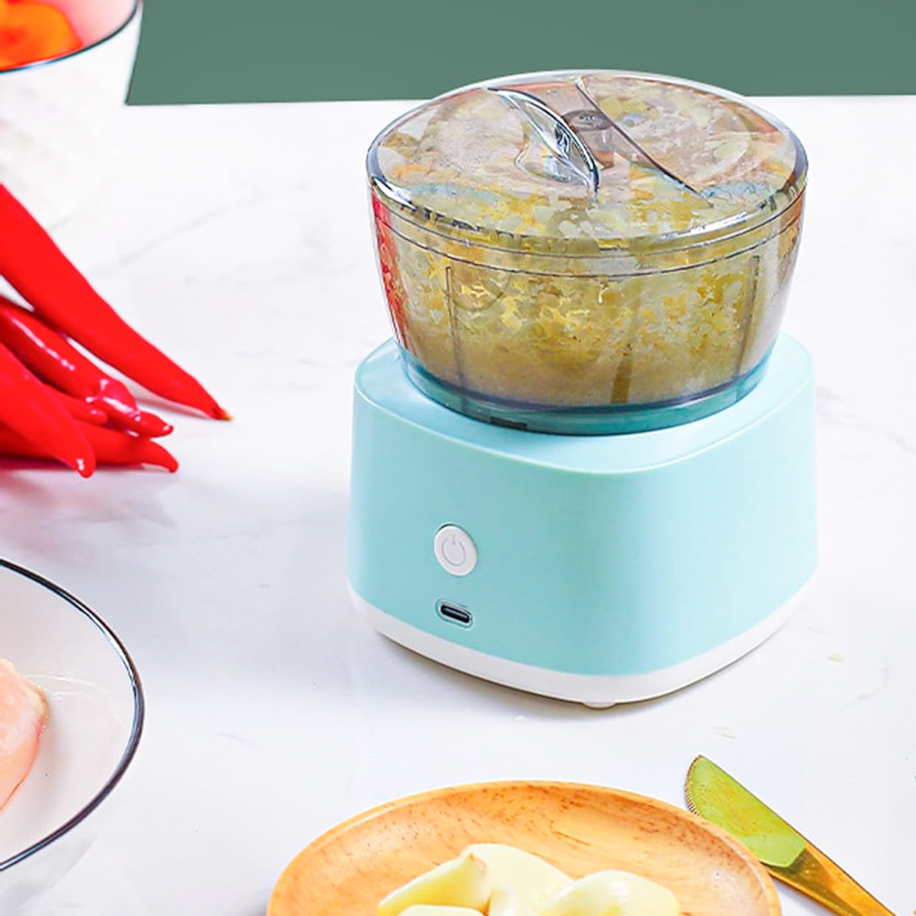 Mini Processador Elétrico Moedor Alimentos  Usb Cor:azul — imagem 2