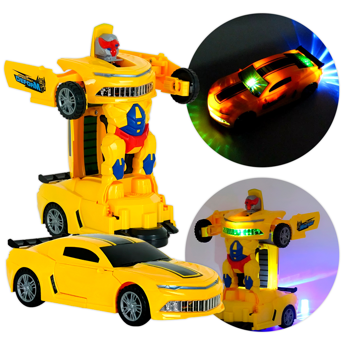 Carro E Robô 2 Em 1 - Bate, Volta, Som E Luz -amarelo