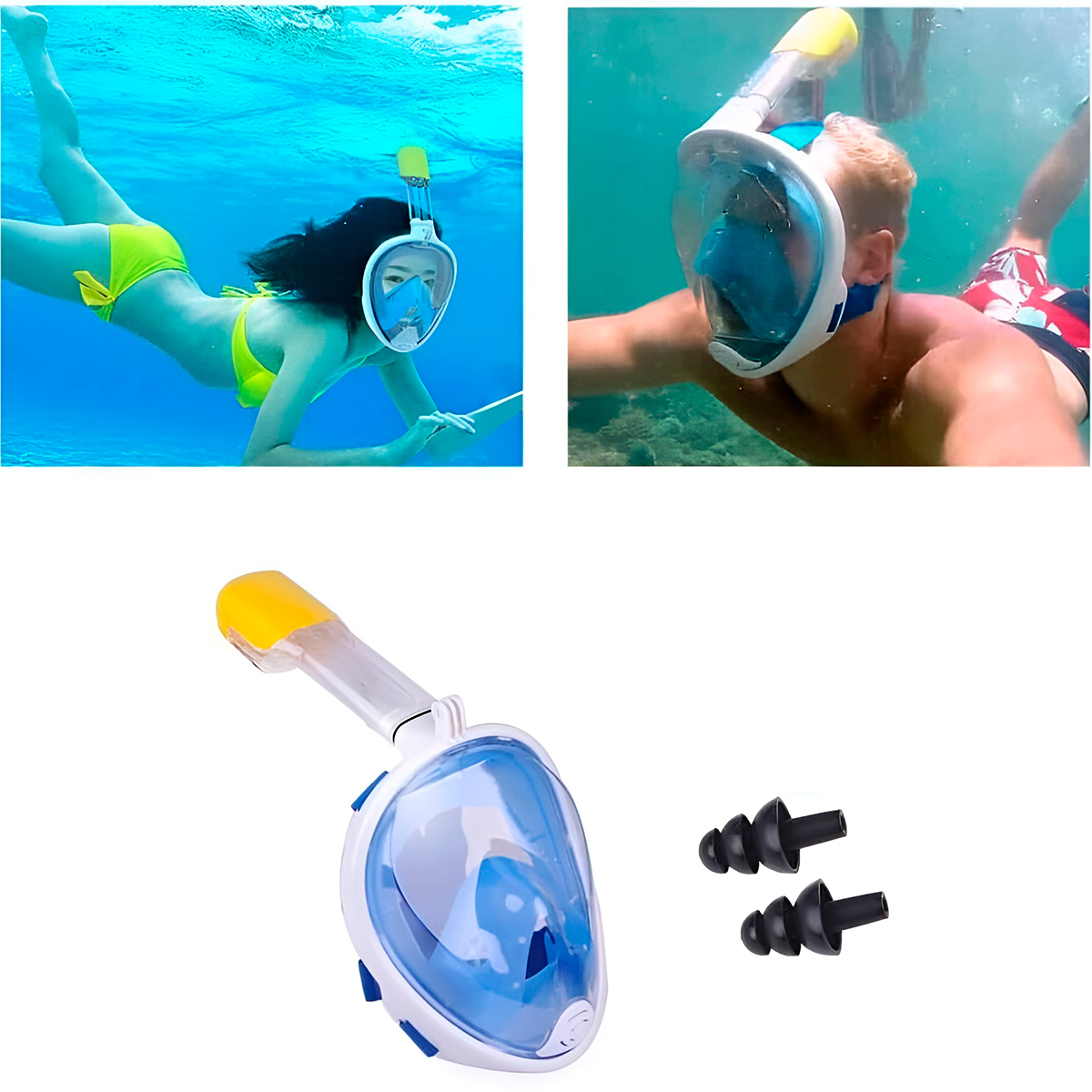 Máscara De Mergulho Com Snorkel Central Piscina Natação Azul — imagem 6