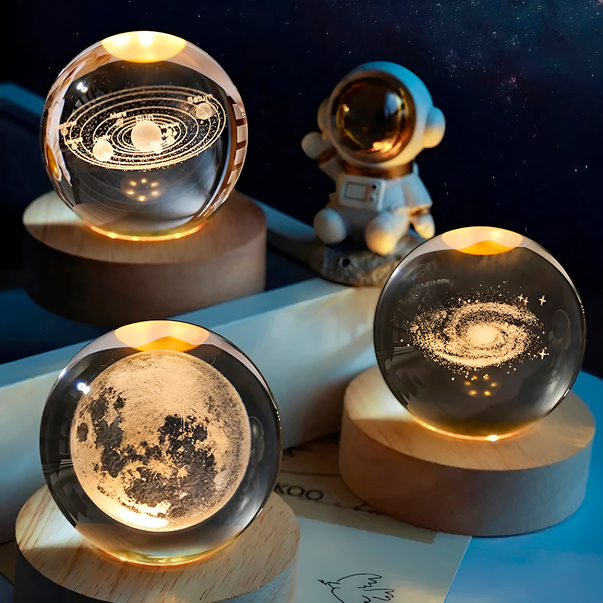 Luminária De Mesa Decorativa Esfera Base Madeira Cristal — imagem 6