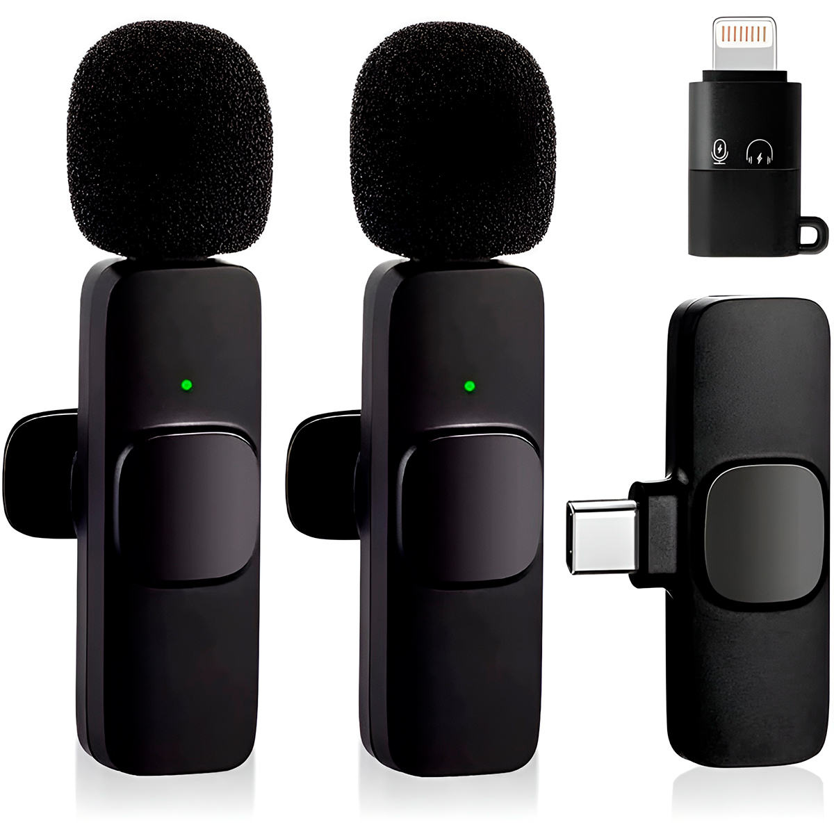 2 Microfones Wireless Lapela Adaptador Ios Encaixe Tipo C